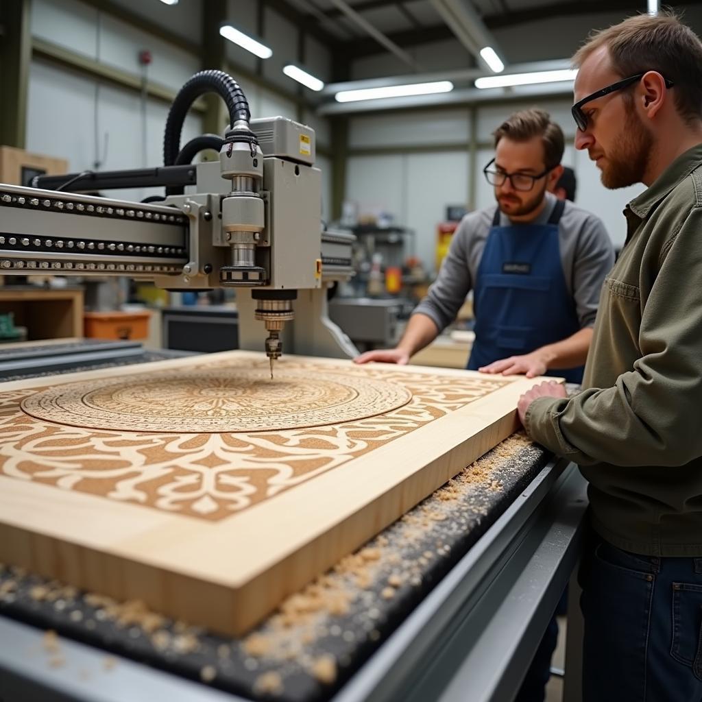 Vận hành máy CNC Router gia công cửa gỗ chùa